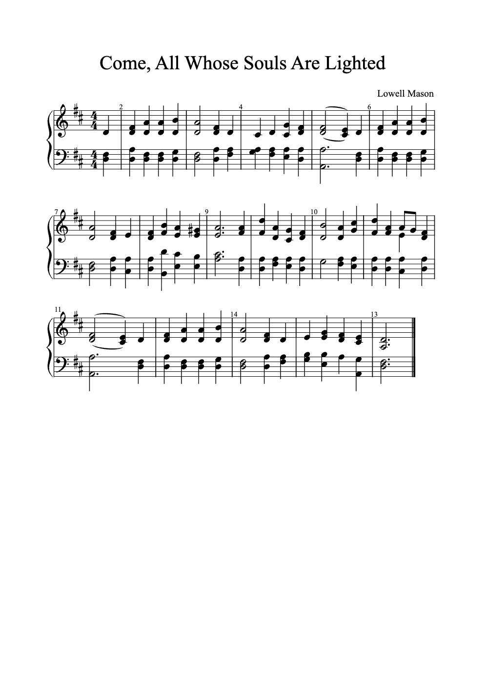Sheet music preview for Come, All Whose Souls Are Lighted