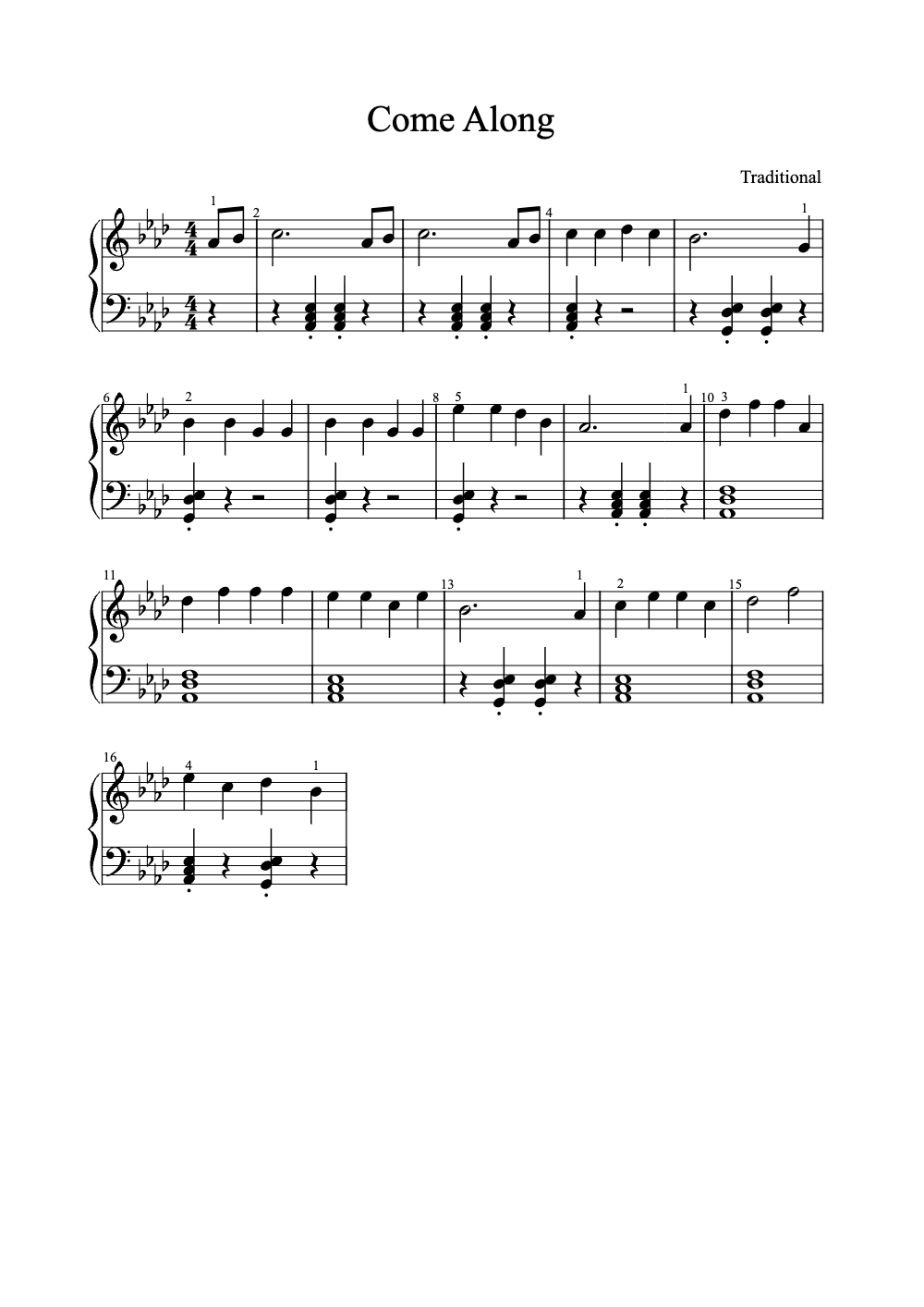 Sheet music preview for Come Along