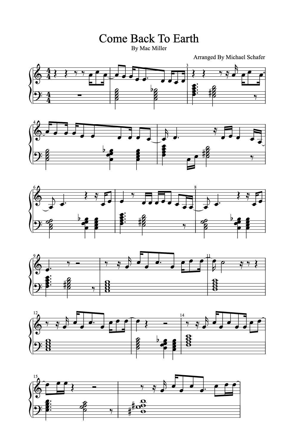 Sheet music preview for Come Back to Earth