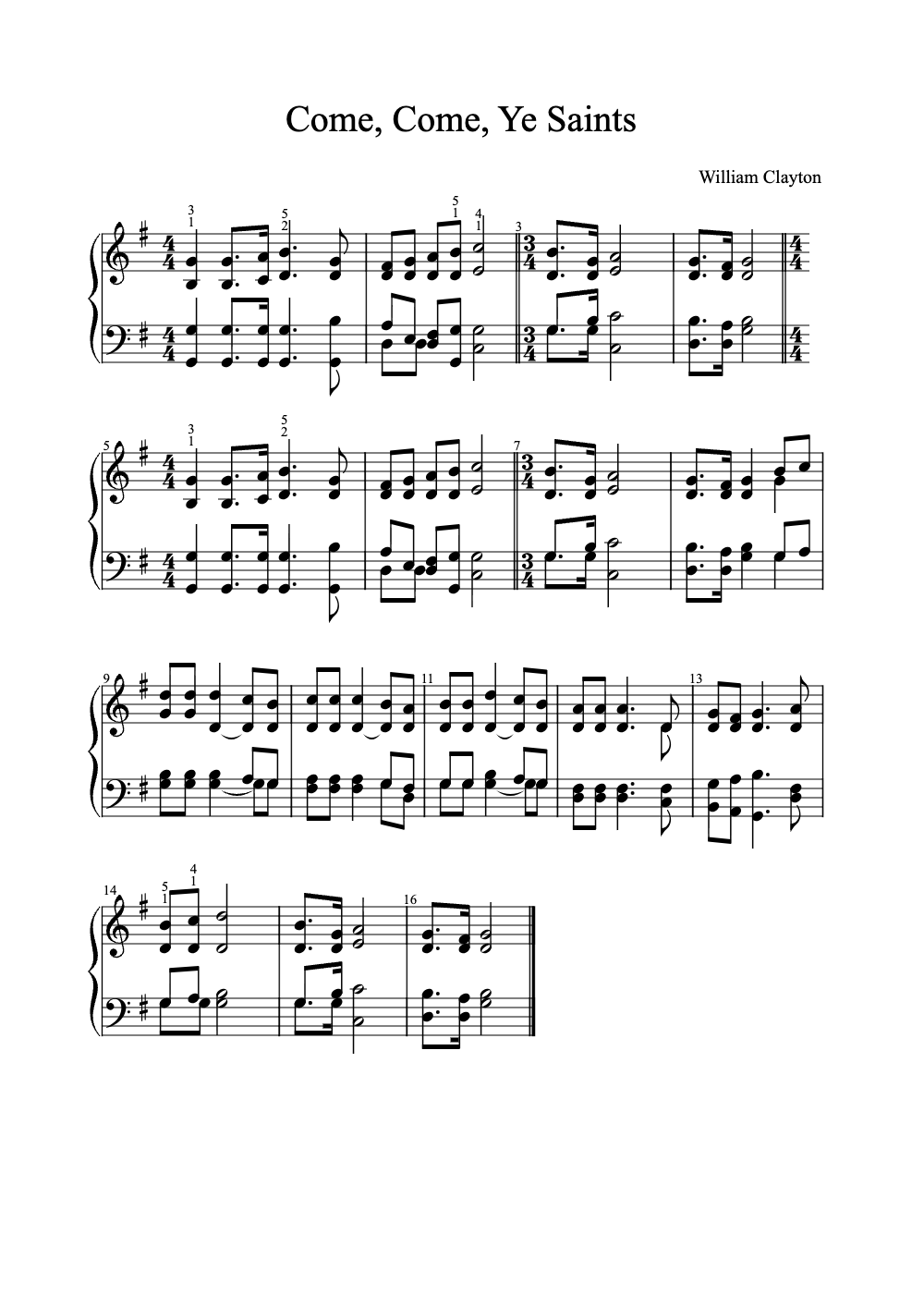 Sheet music preview for Come, Come, Ye Saints