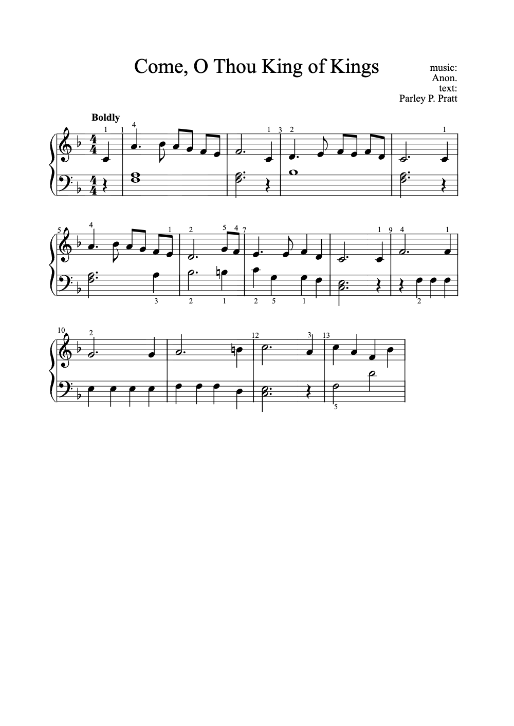 Sheet music preview for Come, O Thou King of Kings