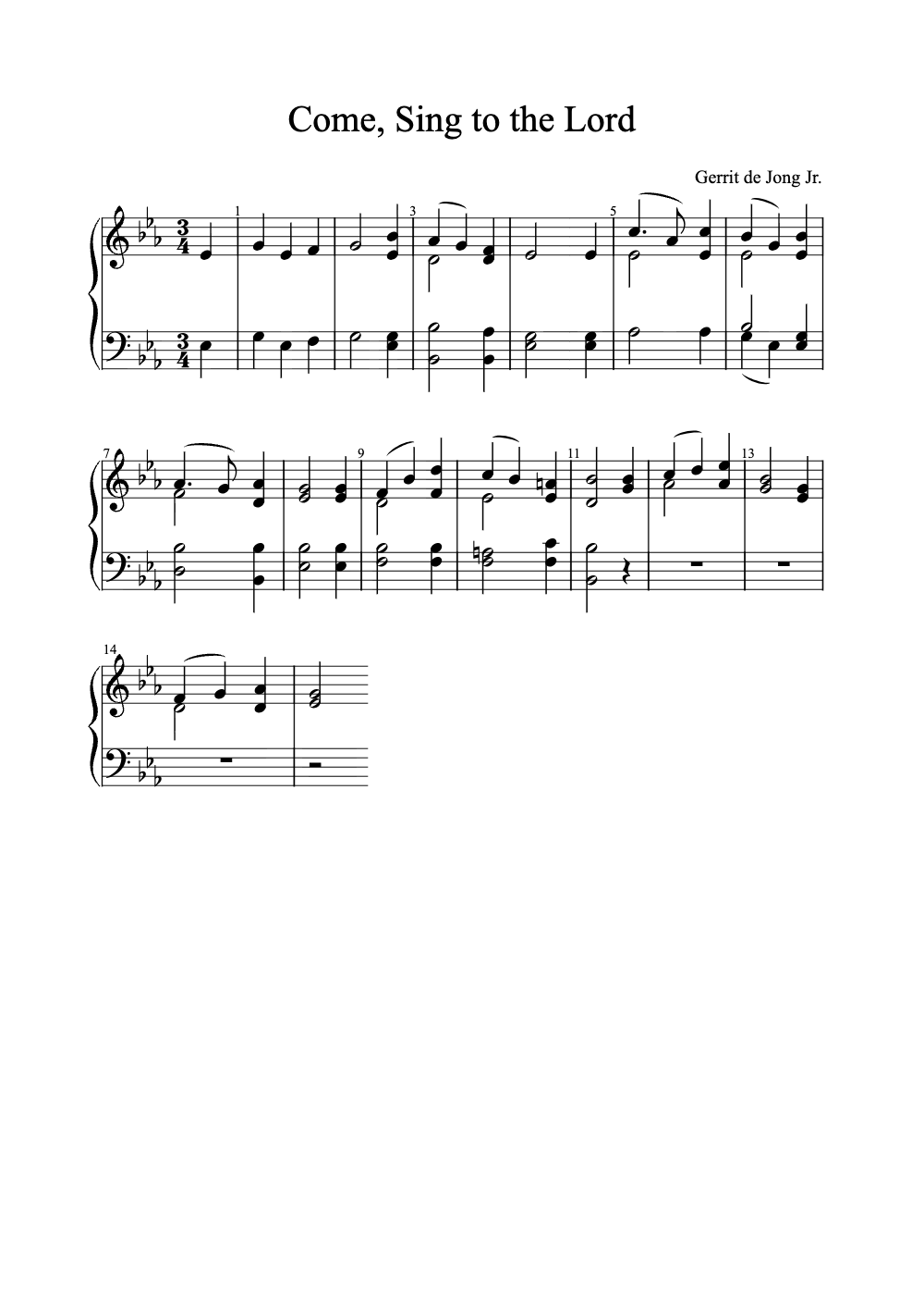 Sheet music preview for Come, Sing to the Lord