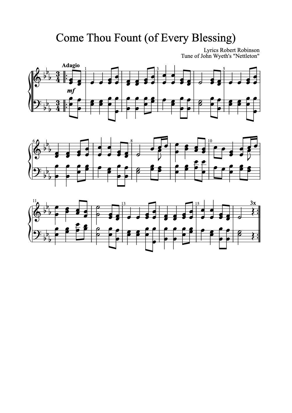 Sheet music preview for Come Thou Fount of Every Blessing