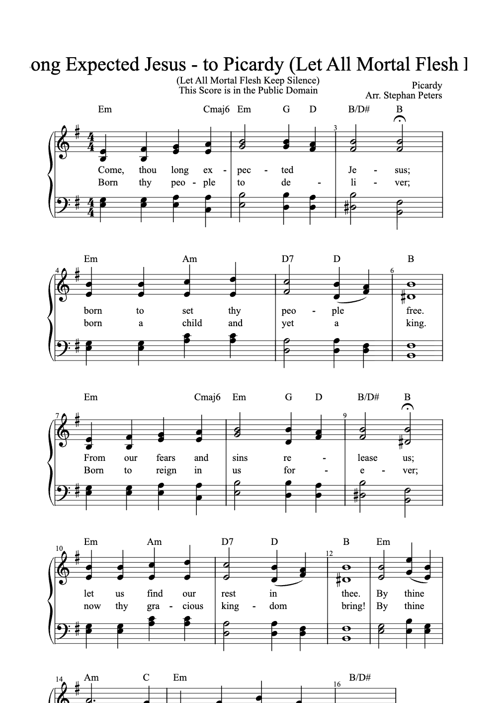 Sheet music preview for Come Thou Long Expected Jesus