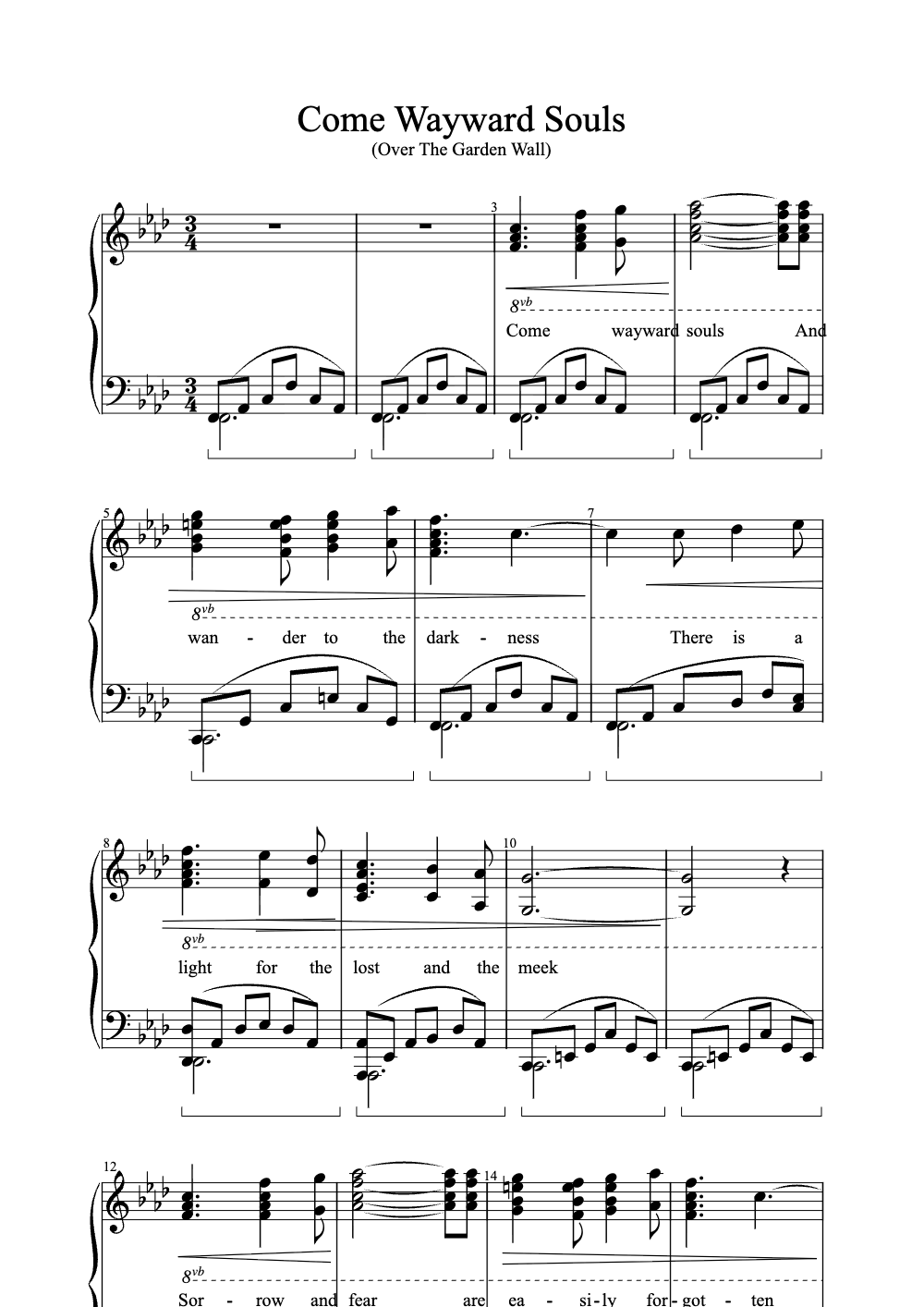 Sheet music preview for Come Wayward Souls