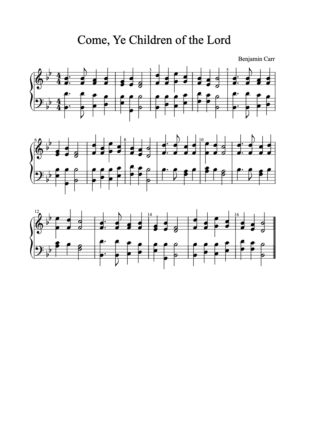 Sheet music preview for Come, Ye Children of the Lord