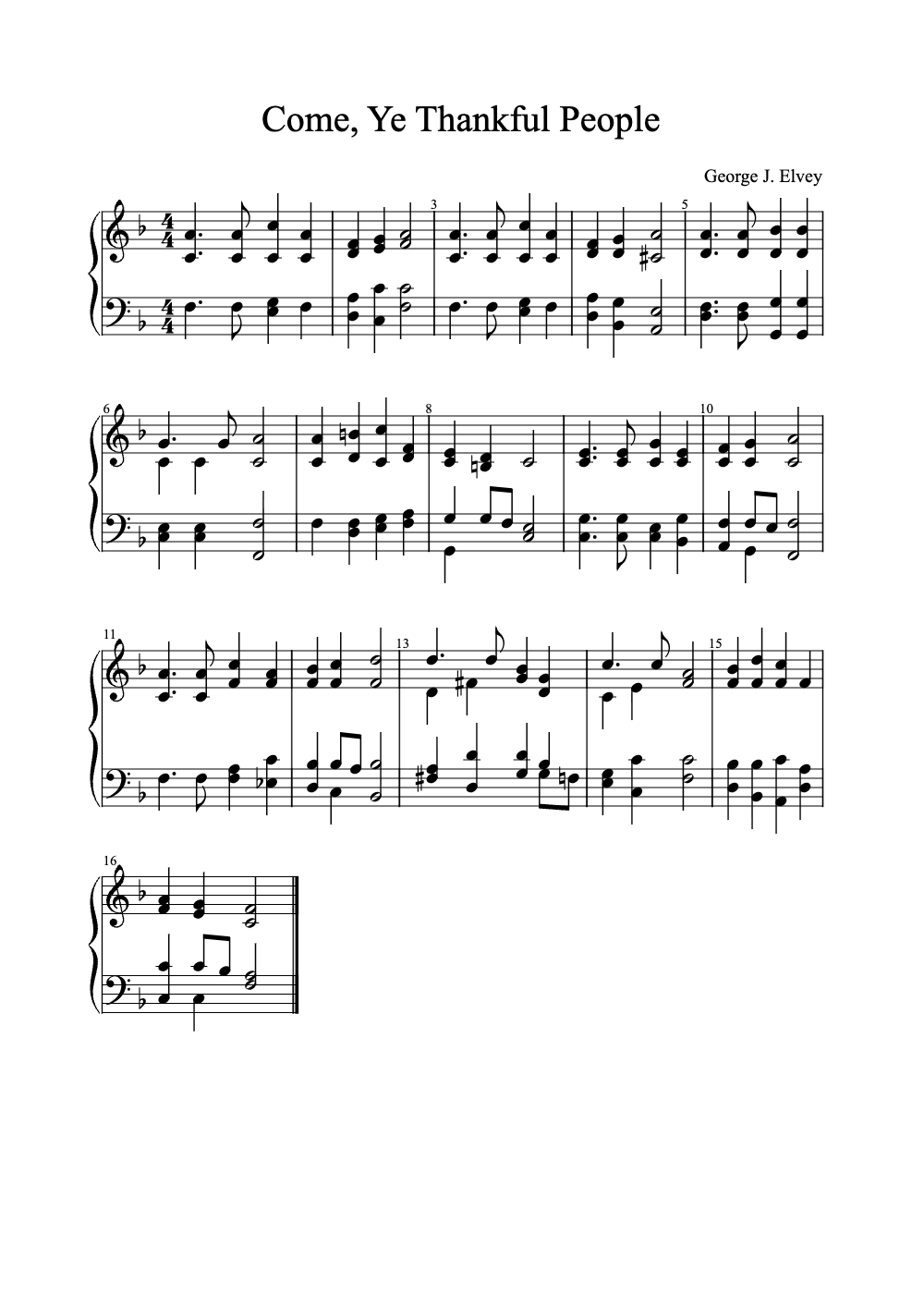 Sheet music preview for Come, Ye Thankful People