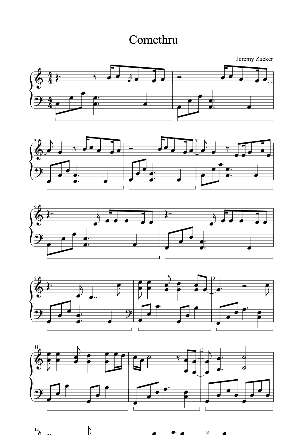 Sheet music preview for Comethru
