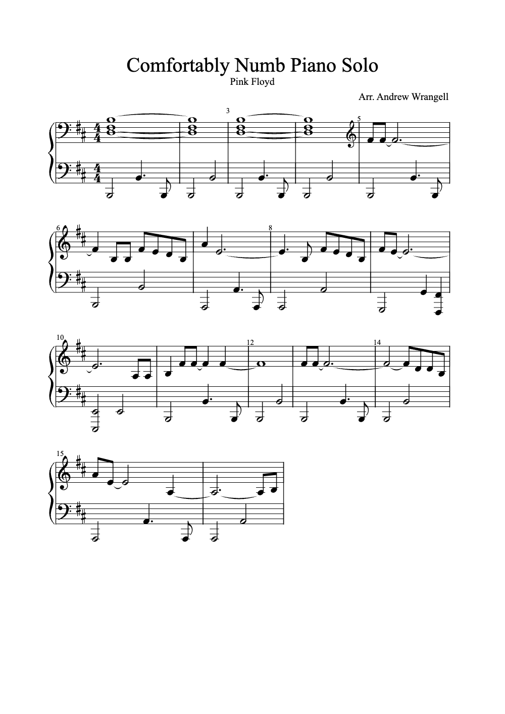 Sheet music preview for Comfortably Numb
