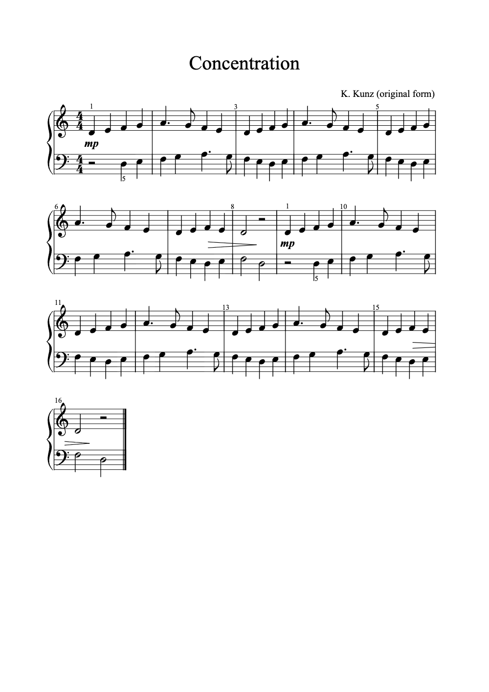 Sheet music preview for Concentration