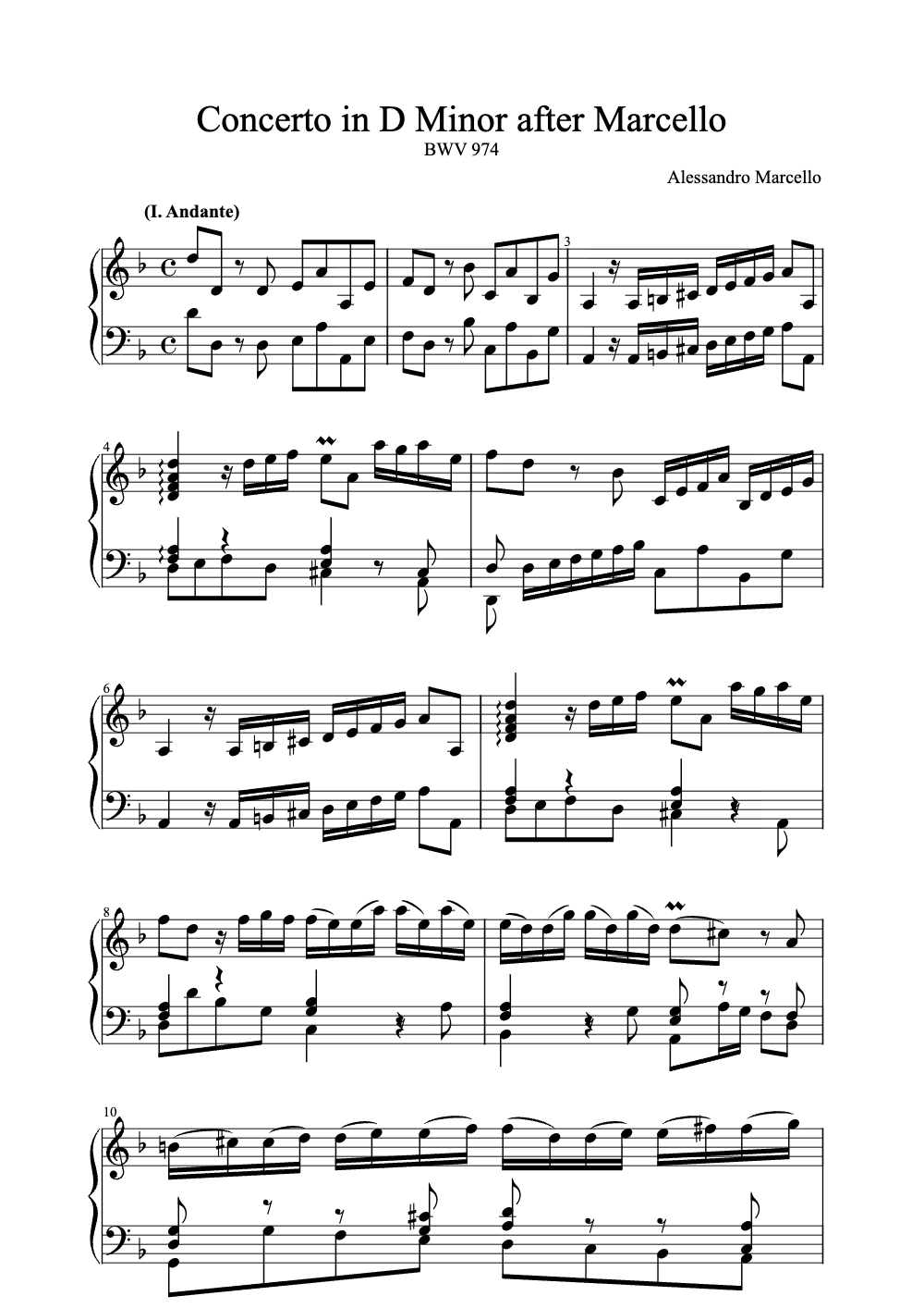 Sheet music preview for Concerto in D Minor After Marcello