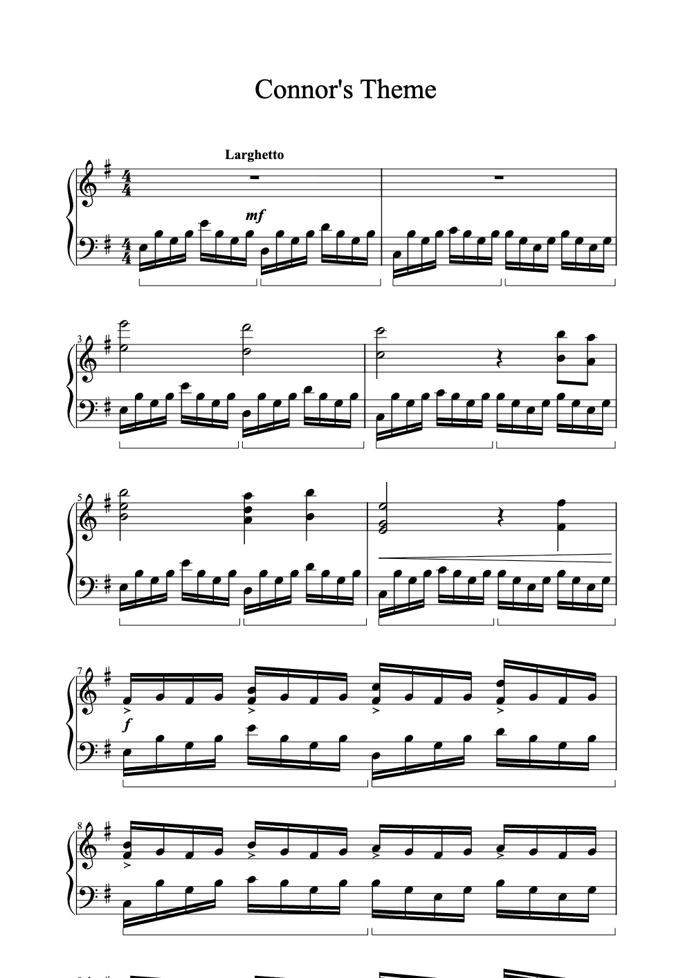 Sheet music preview for Connor's Theme