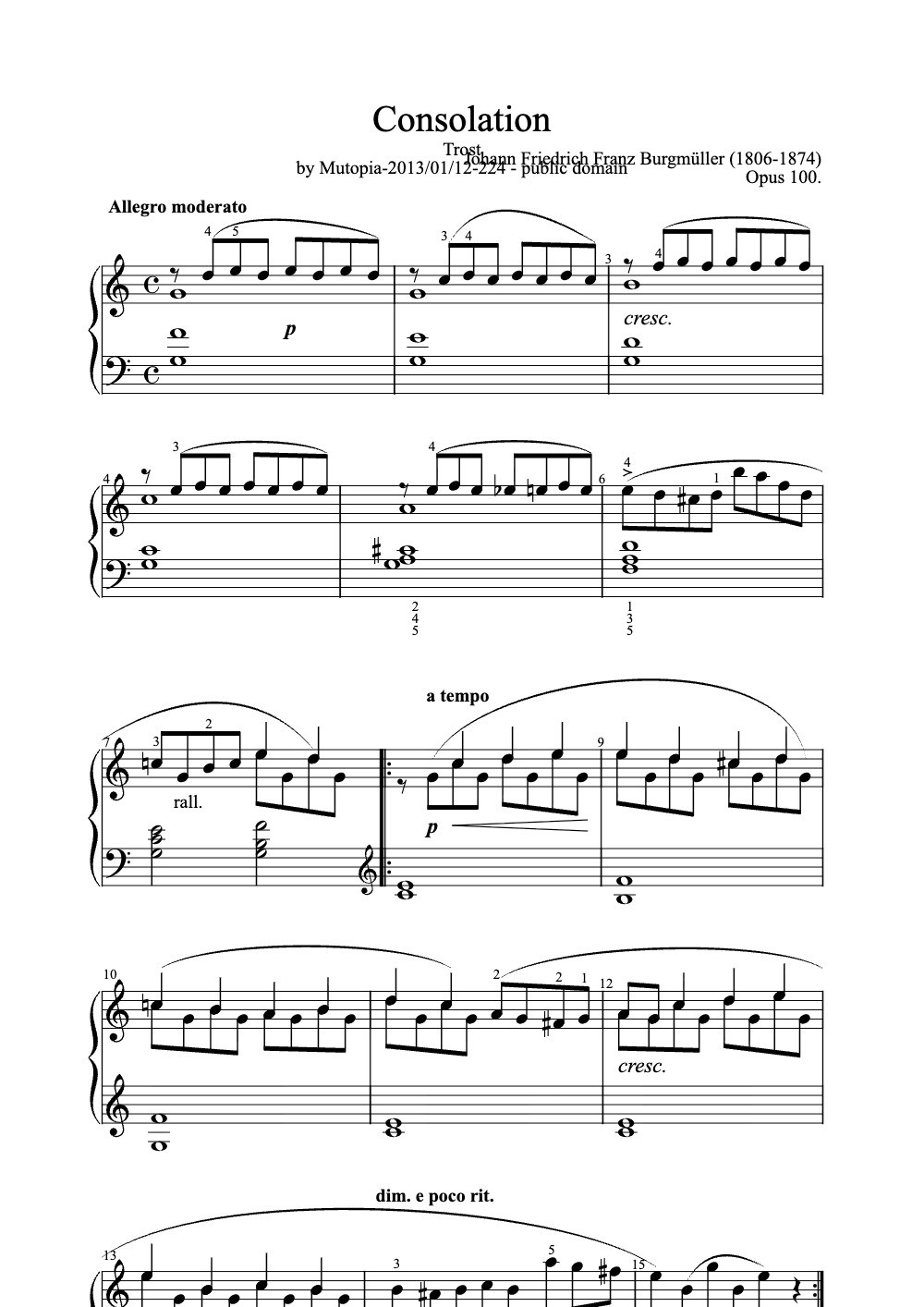 Sheet music preview for Consolation