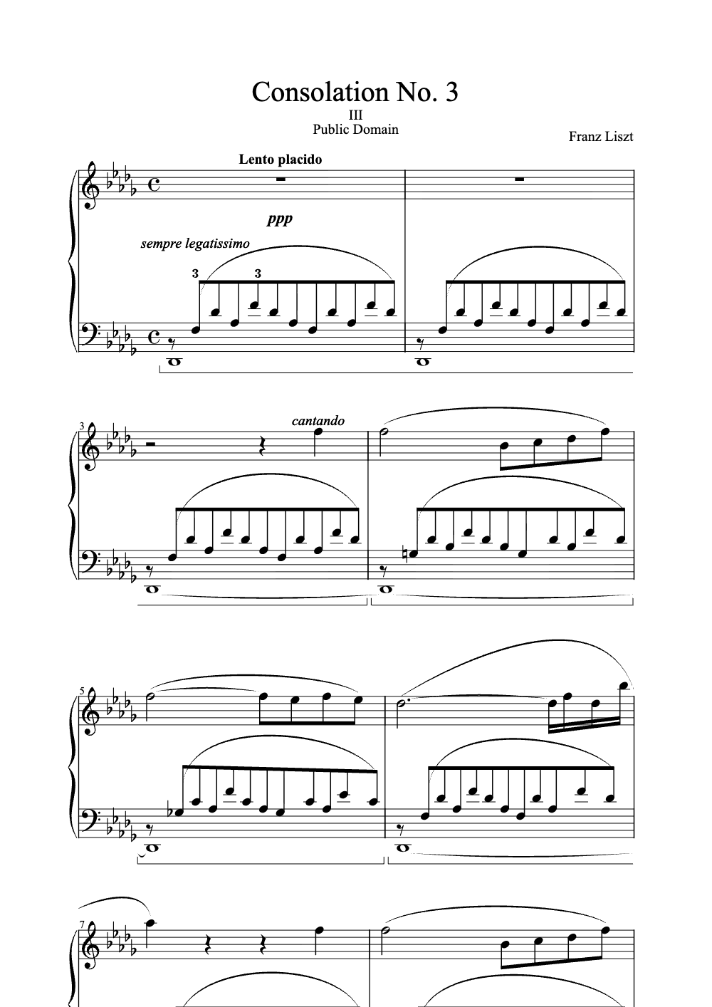 Sheet music preview for Consolation No. 3