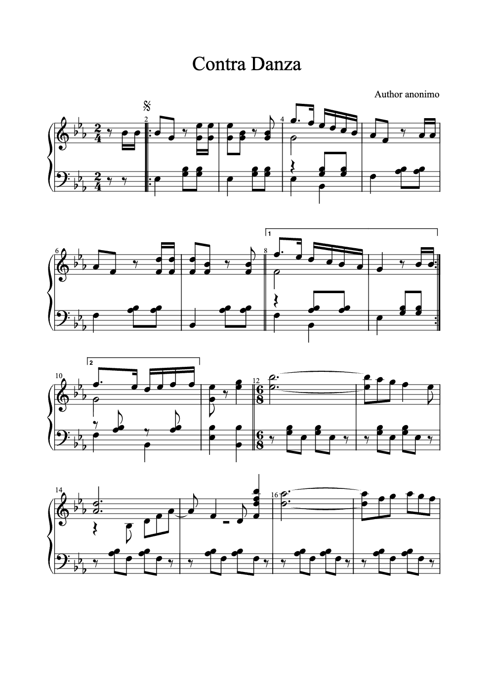 Sheet music preview for Contra Danza