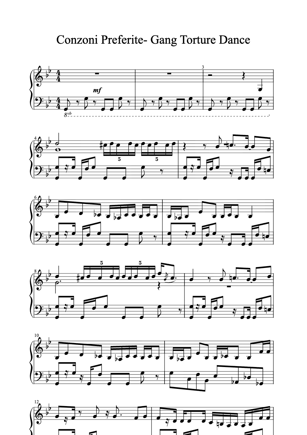 Sheet music preview for Canzoni Preferite - Gang Torture Dance