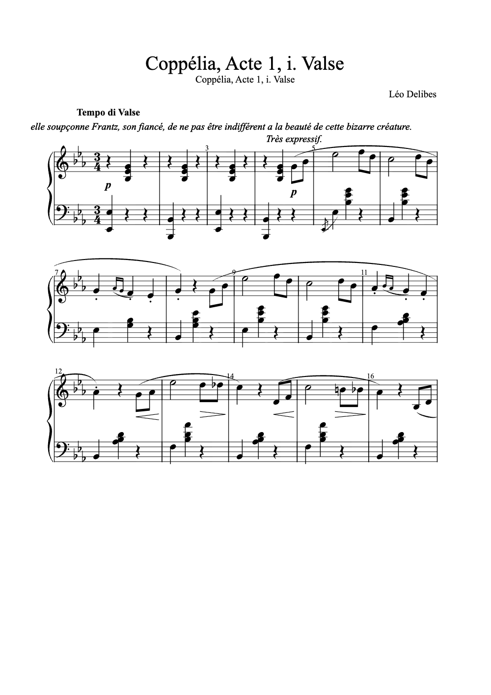 Sheet music preview for Coppélia, Acte 1, I. Valse