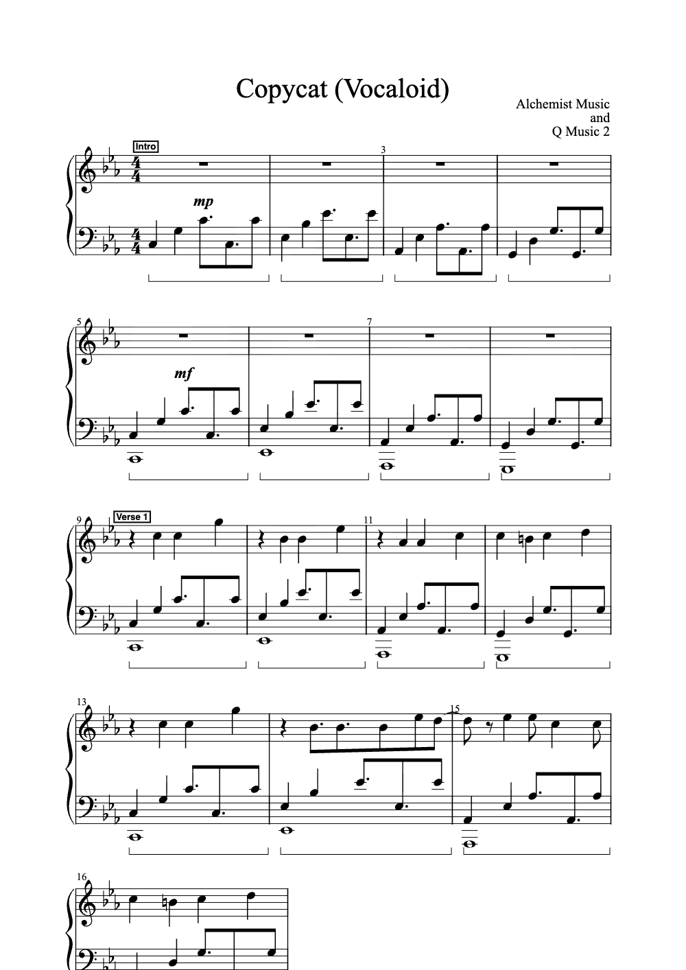 Sheet music preview for Copycat