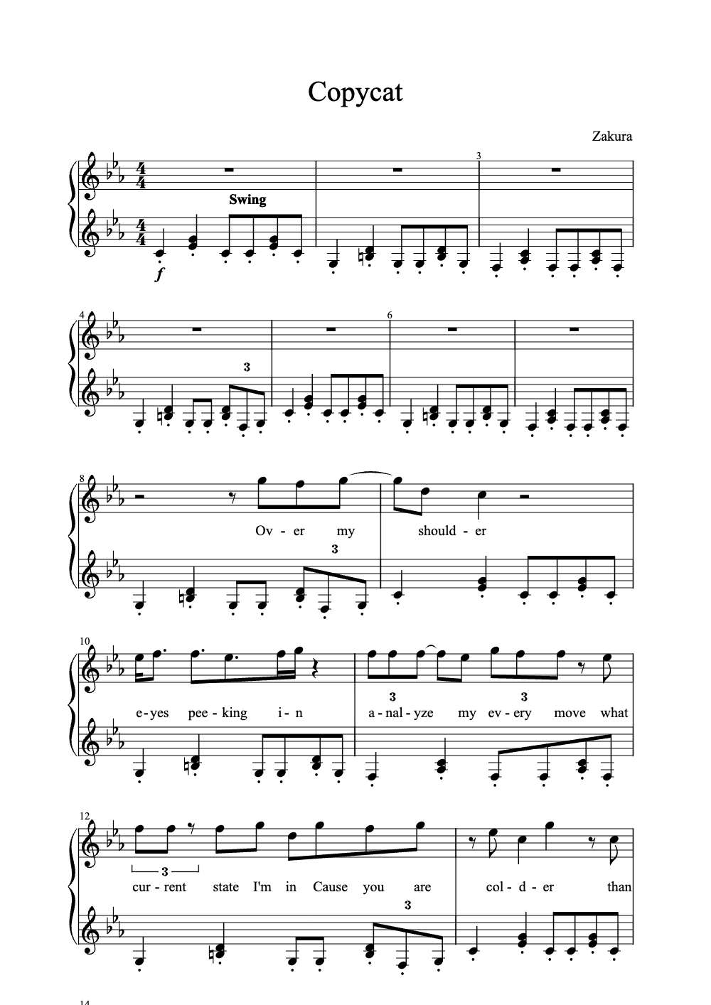 Sheet music preview for Copycat