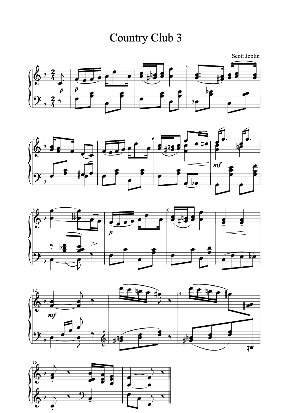 Sheet music preview for Country Club