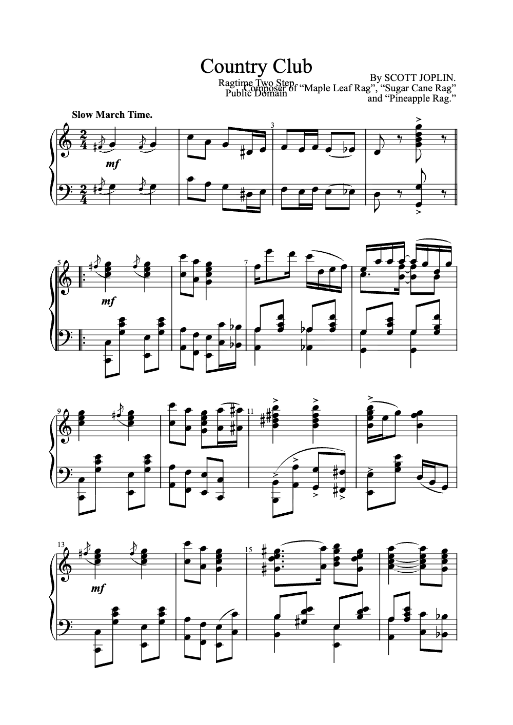 Sheet music preview for Country Club