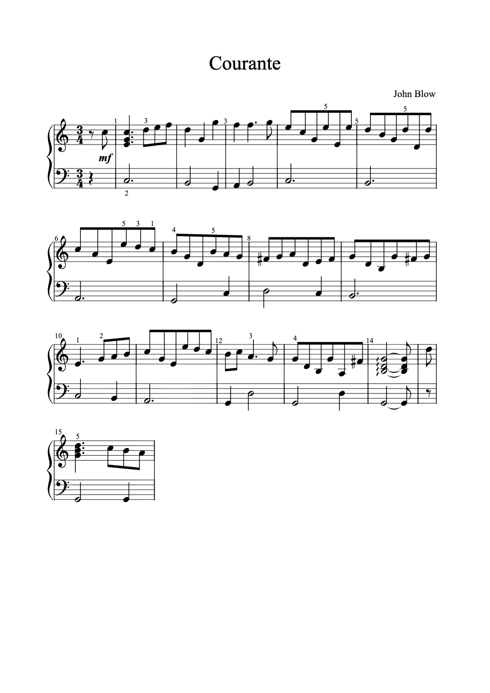 Sheet music preview for Courante