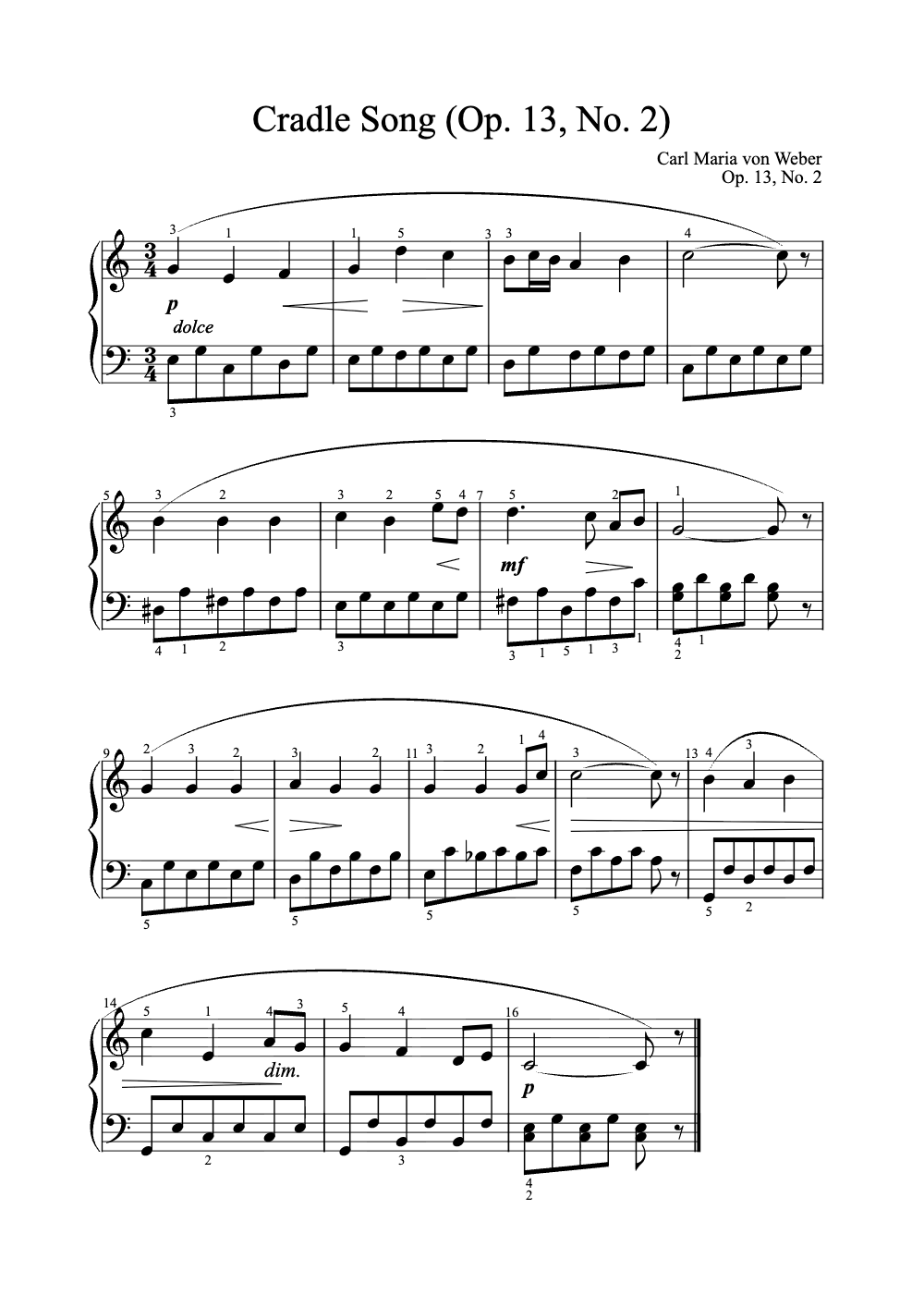 Sheet music preview for Cradle Song (Op. 13, No. 2)