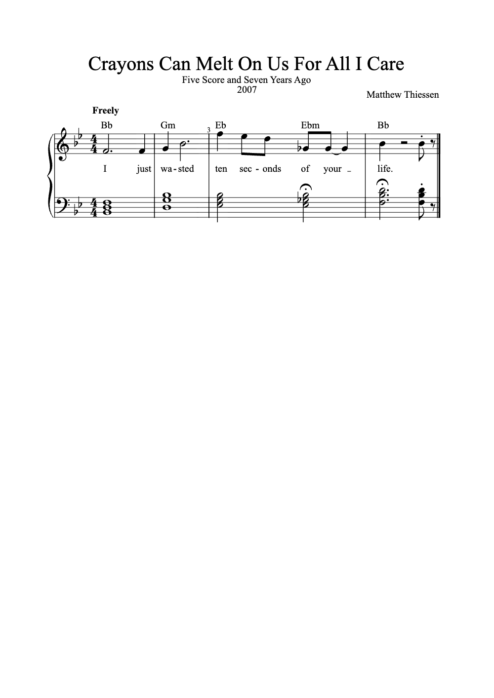 Sheet music preview for Crayons Can Melt on Us for All I Care