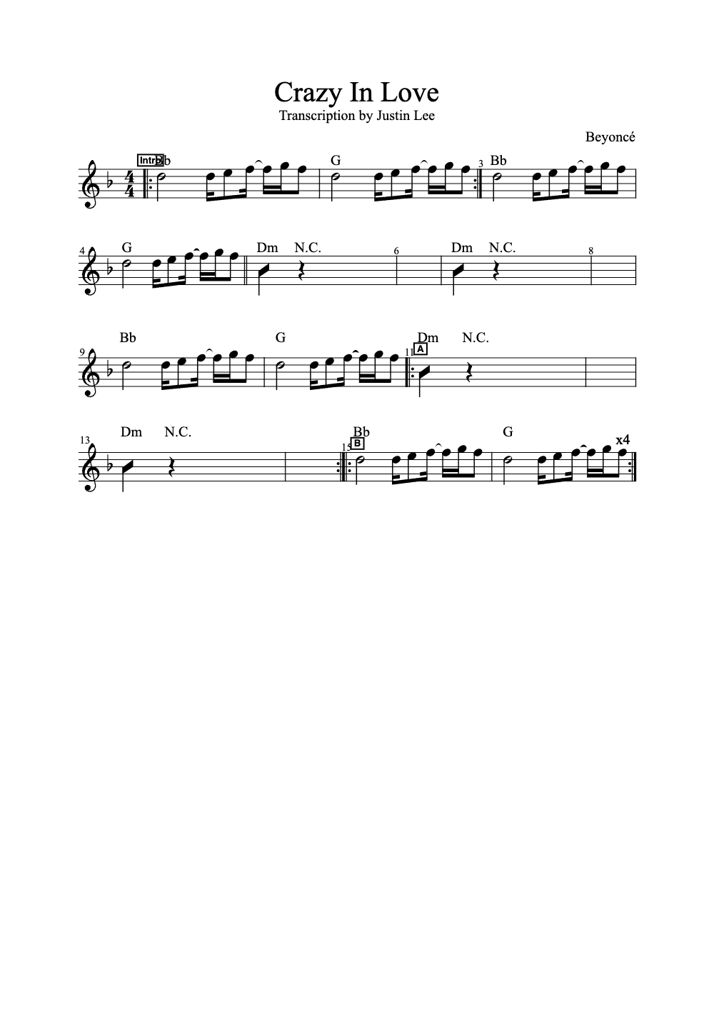 Sheet music preview for Crazy in Love