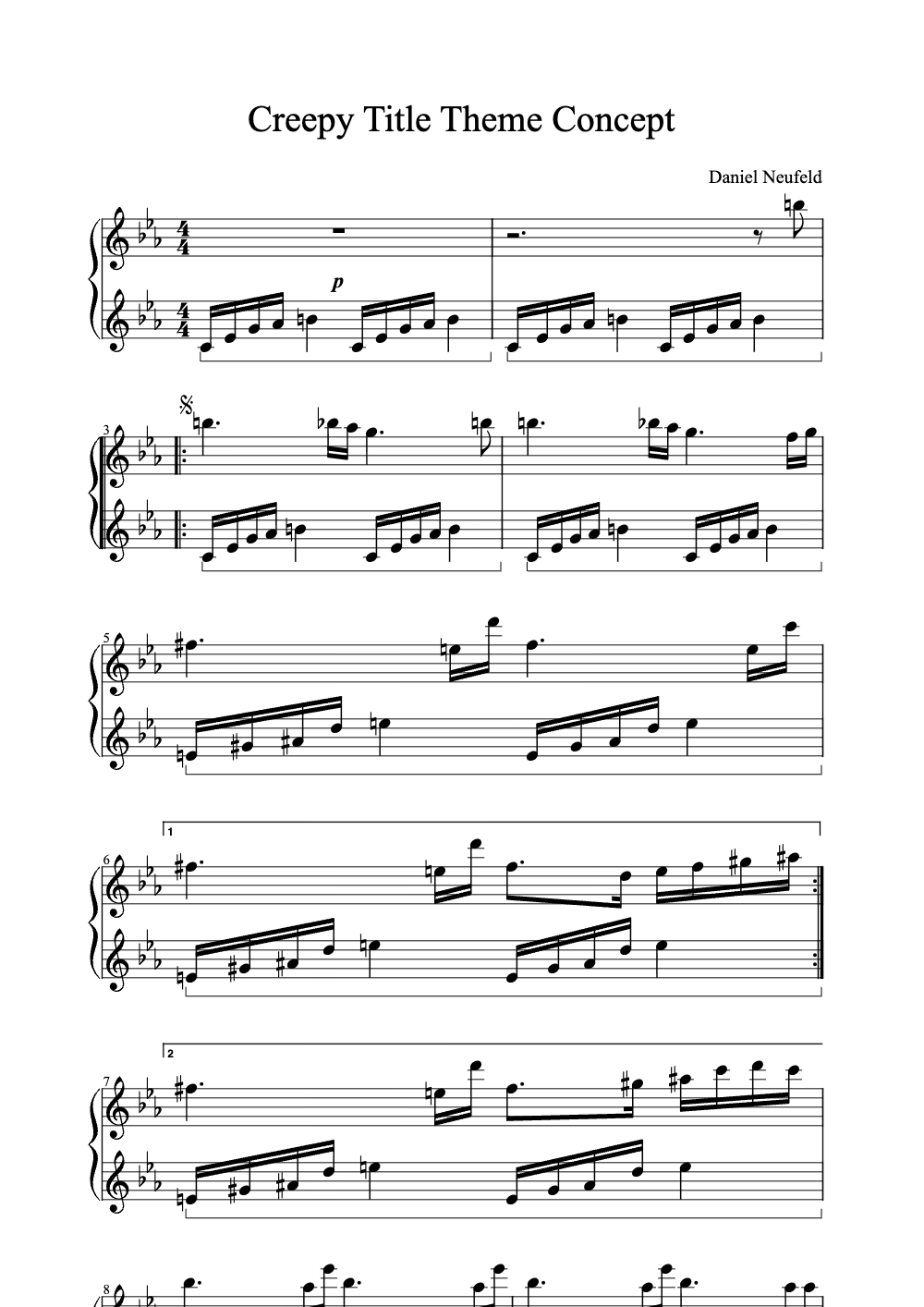 Sheet music preview for Creepy Title Theme Concept