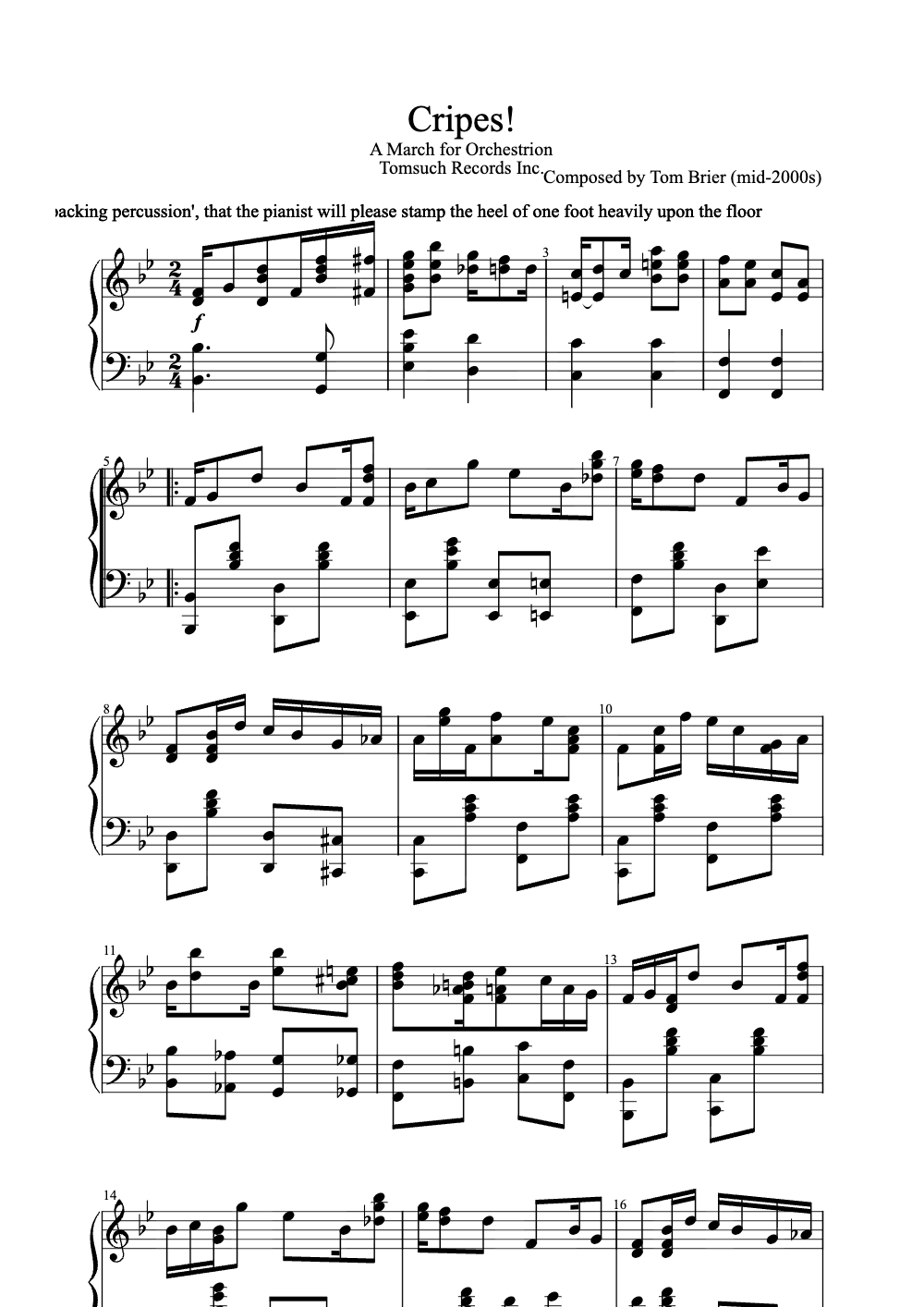 Sheet music preview for Cripes!