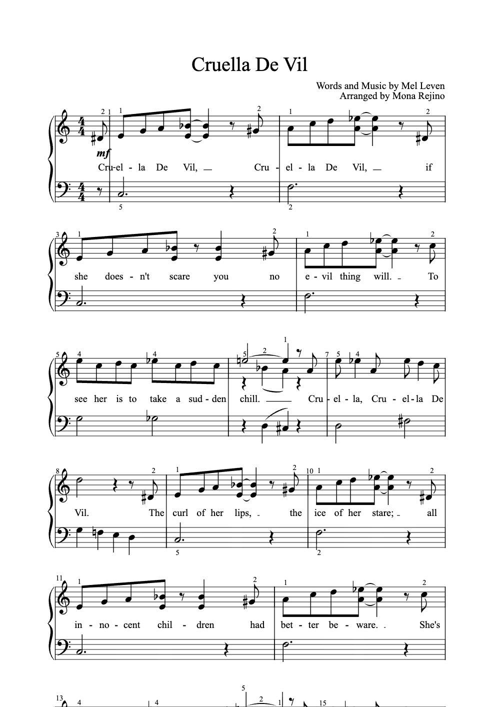 Sheet music preview for Cruella De Vil