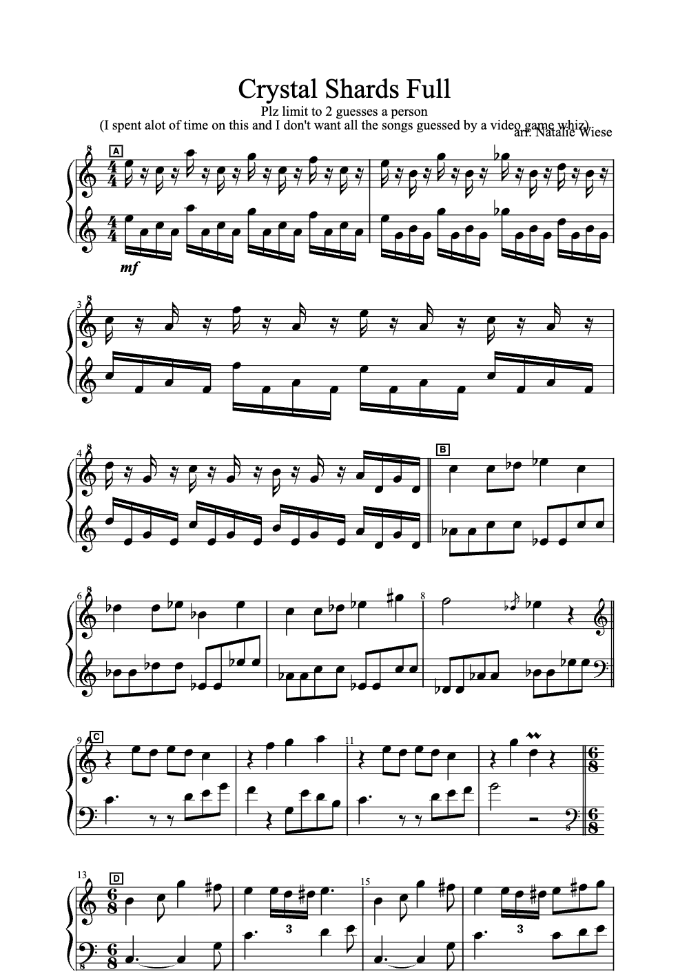 Sheet music preview for Crystal Shards Full
