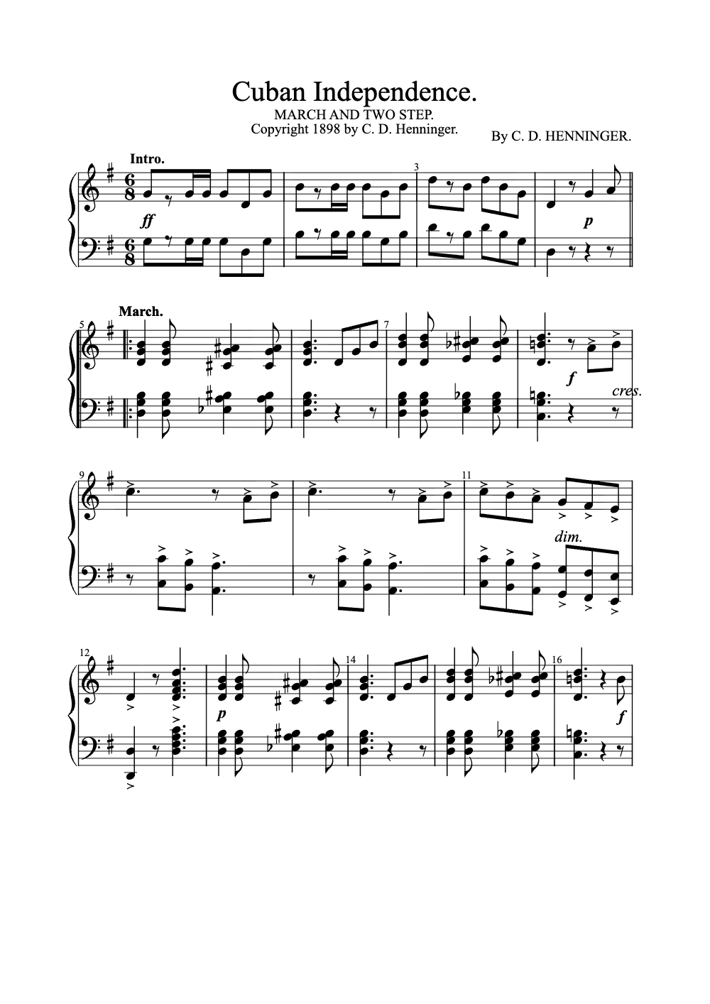 Sheet music preview for Cuban Independence