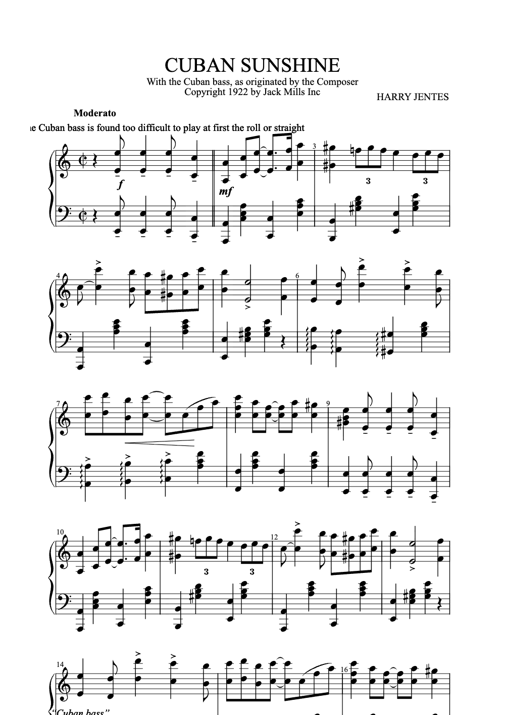 Sheet music preview for Cuban Sunshine