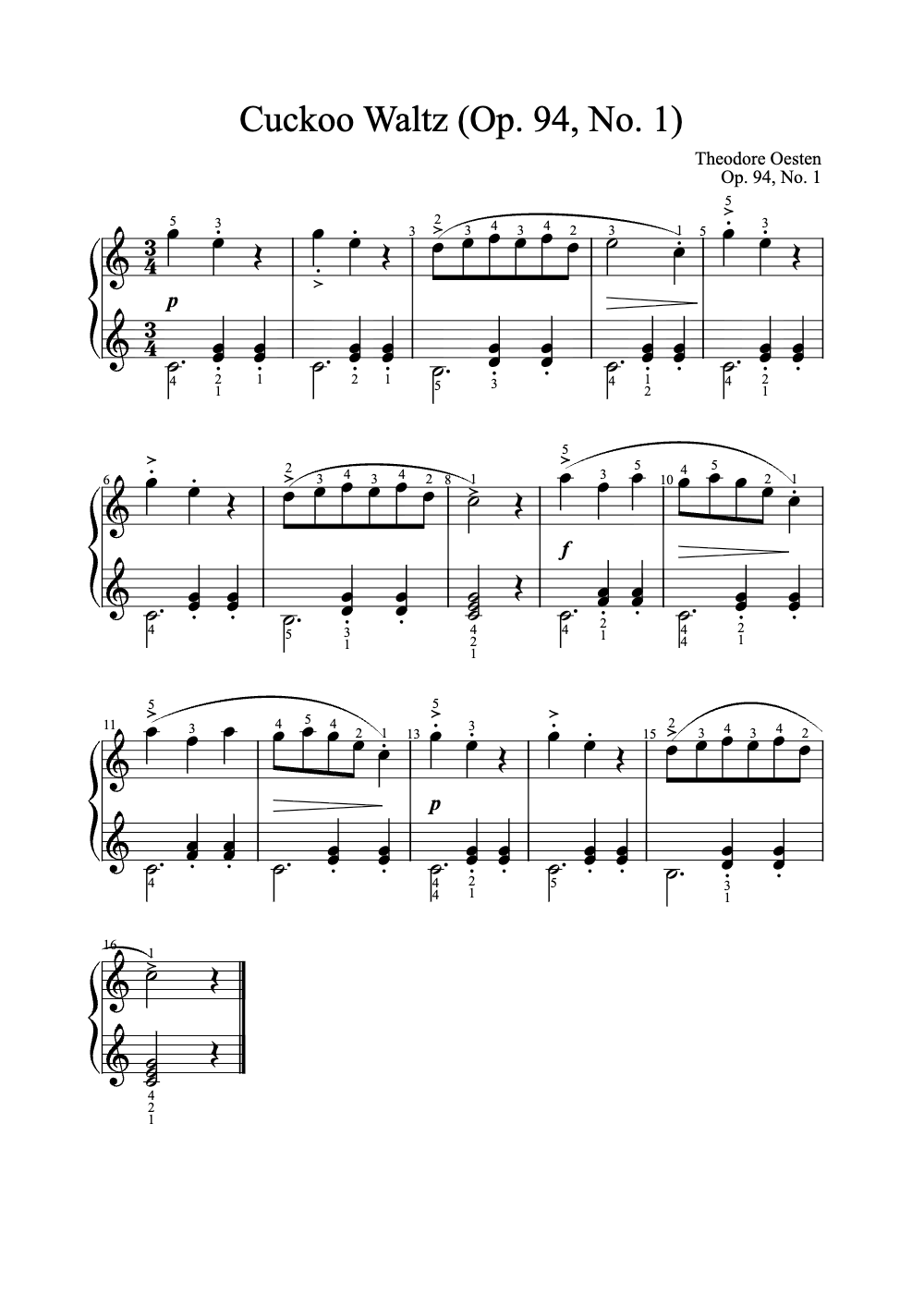 Sheet music preview for Cuckoo Waltz