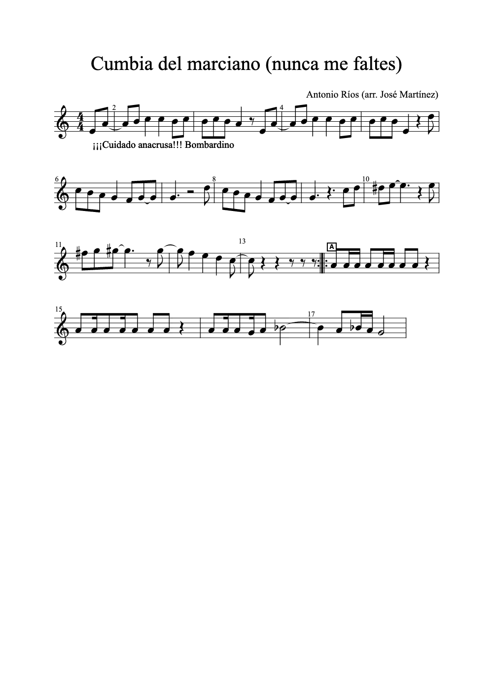 Sheet music preview for Cumbia Del Marciano (Nunca Me Faltes)