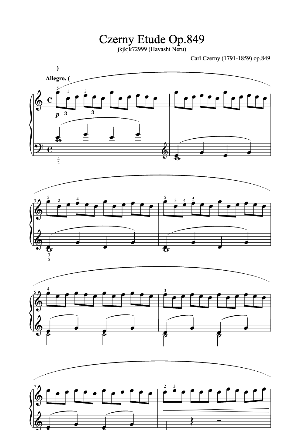 Sheet music preview for Czerny Etude Op. 849