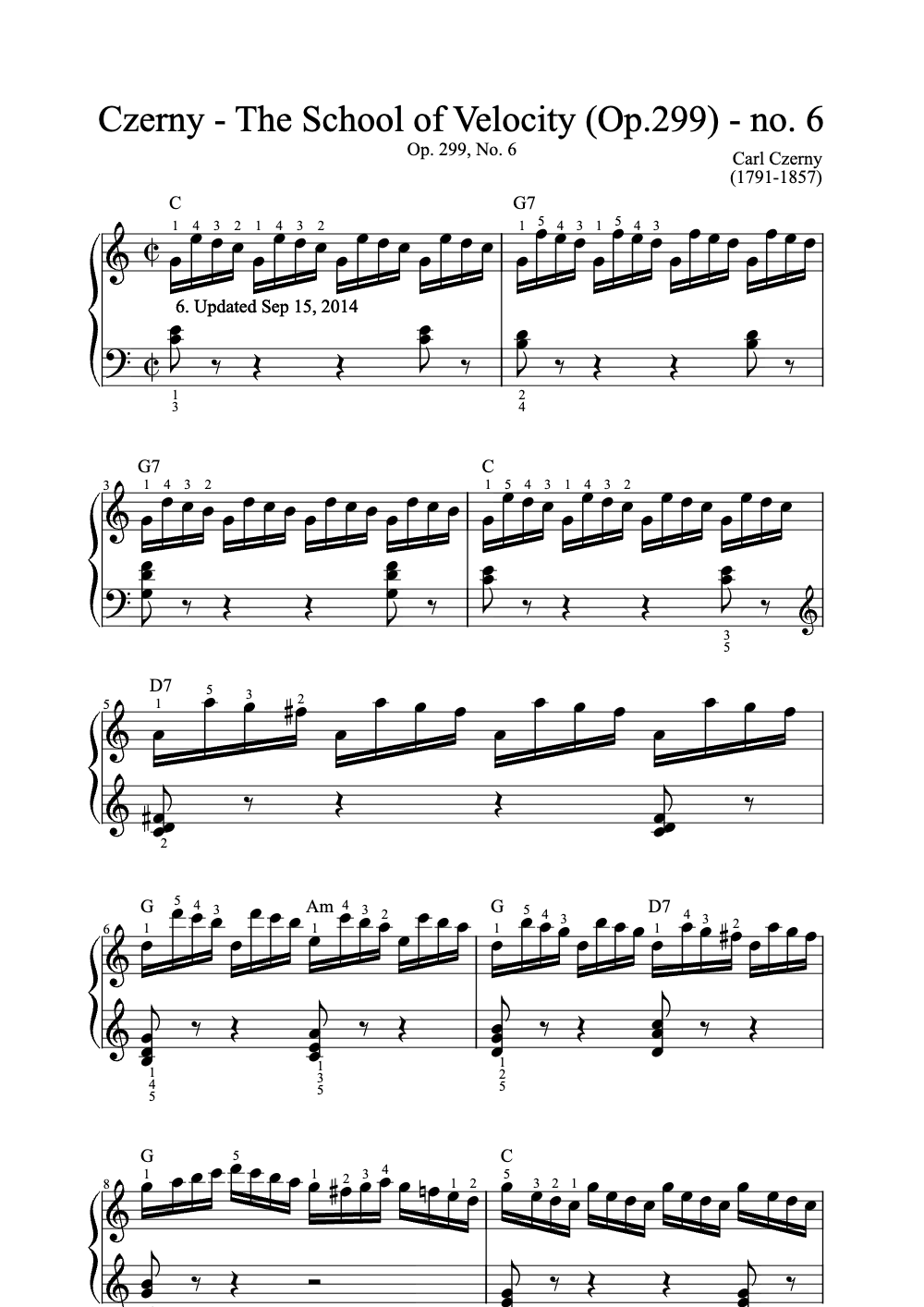 Sheet music preview for The School of Velocity, Op. 299 No. 6