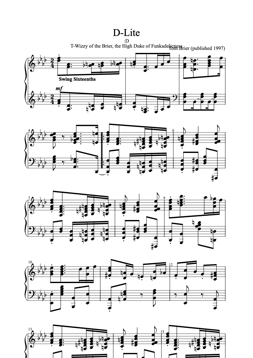 Sheet music preview for D-Lite