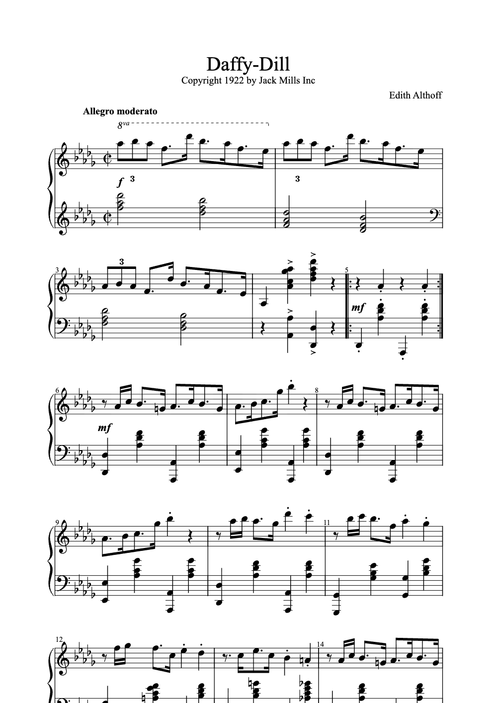 Sheet music preview for Daffy-Dill