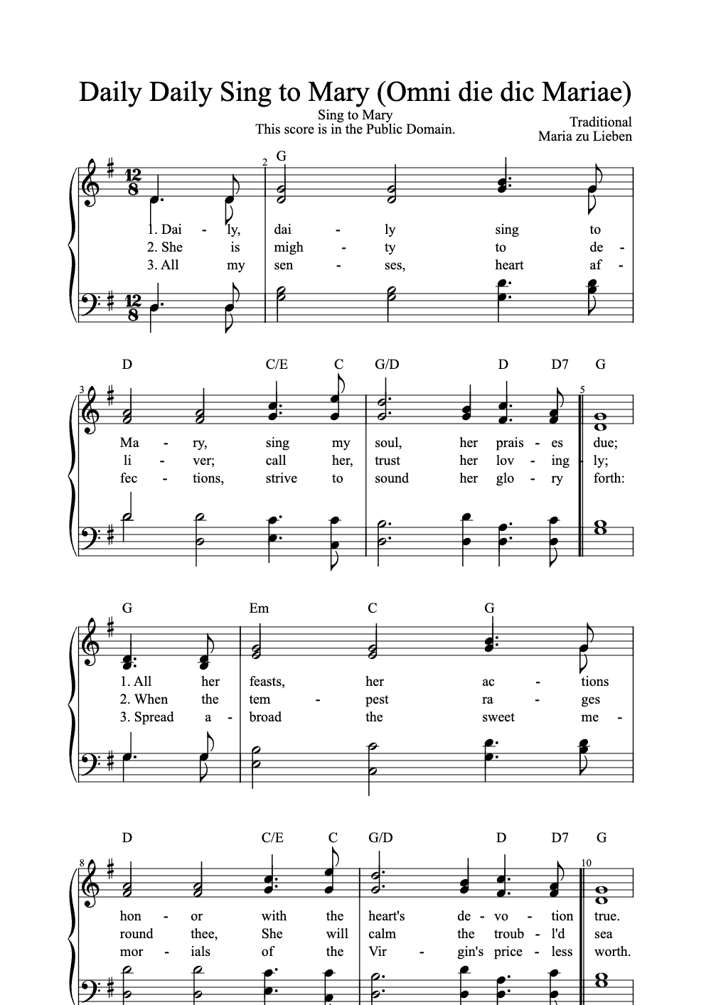 Sheet music preview for Daily, Daily Sing to Mary
