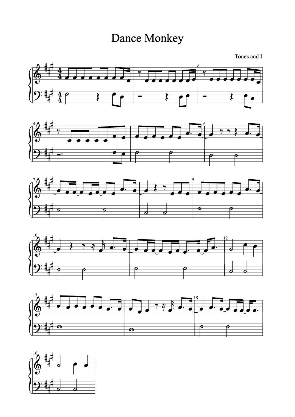 Sheet music preview for Dance Monkey