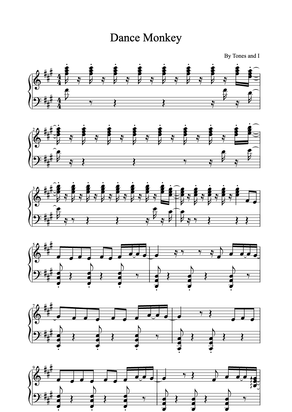 Sheet music preview for Dance Monkey