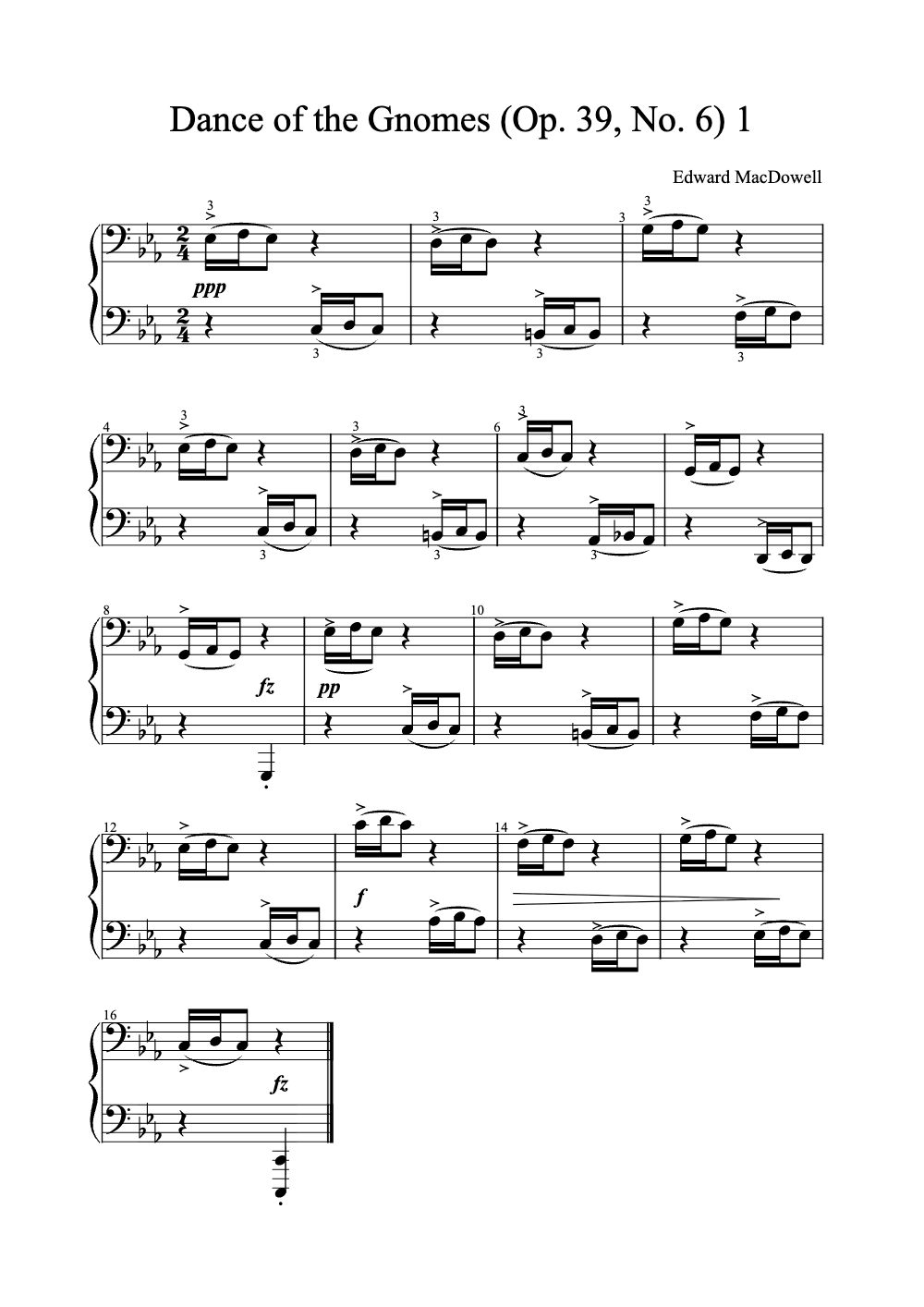 Sheet music preview for Dance of the Gnomes