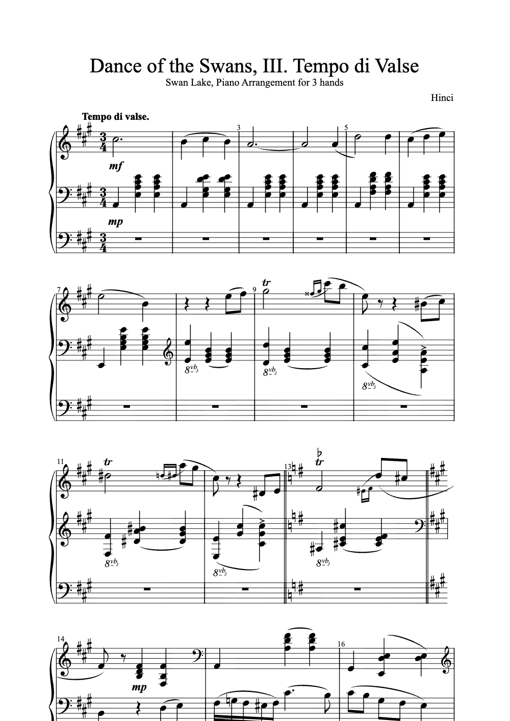Sheet music preview for Dance of the Swans, III. Tempo di Valse