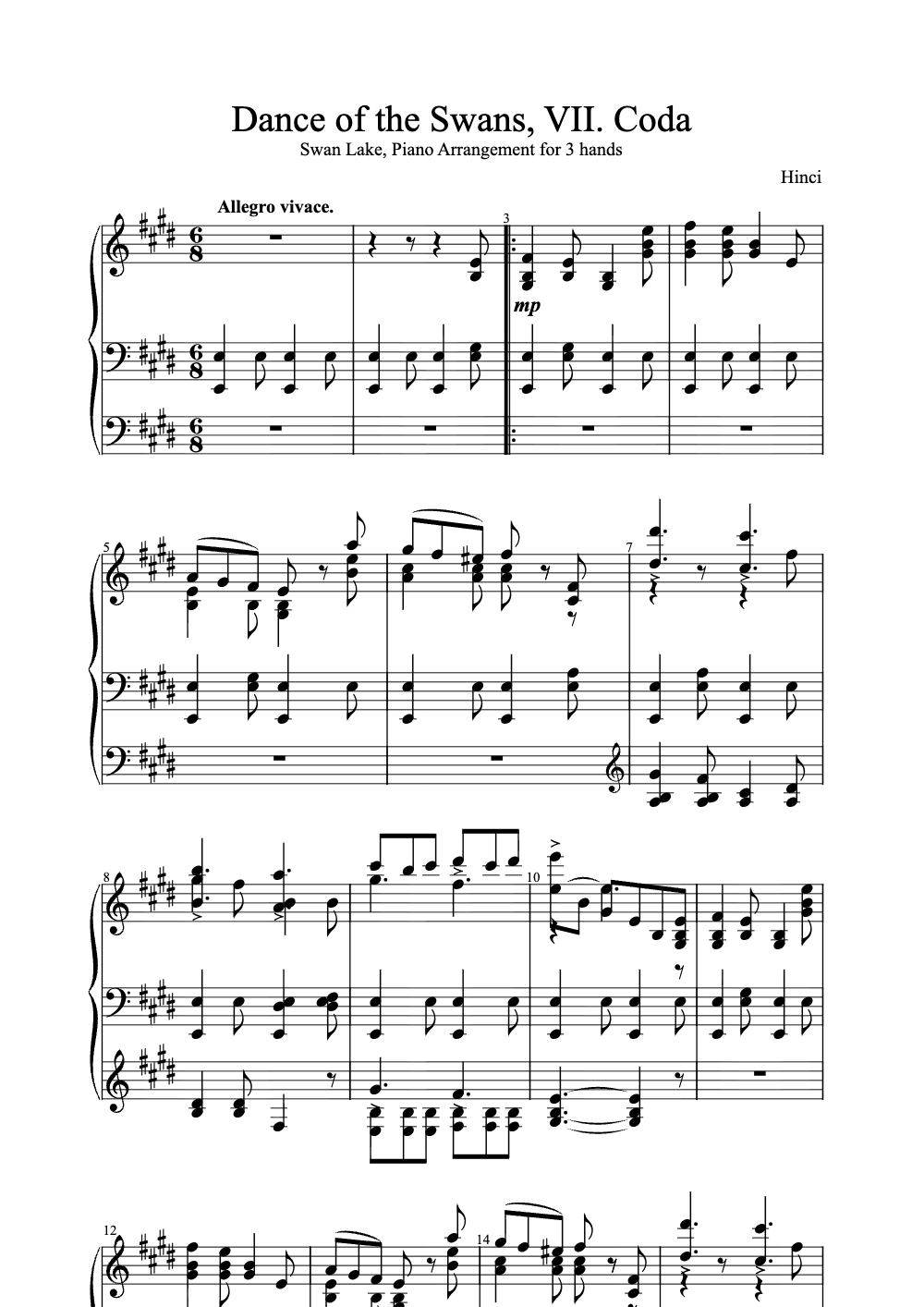 Sheet music preview for Dance of the Swans, VII. Coda