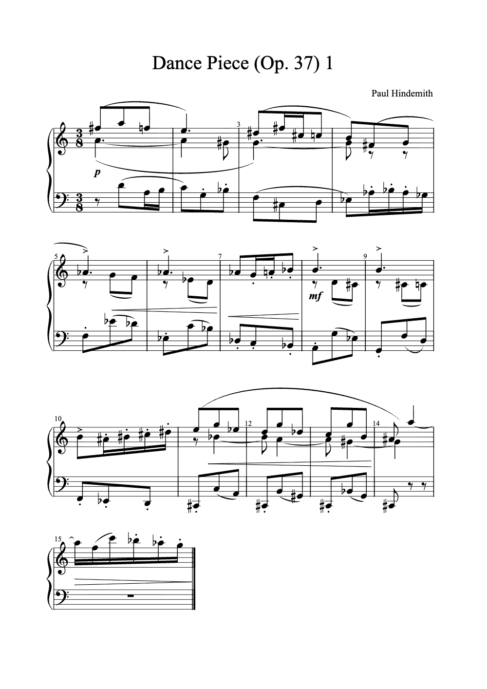 Sheet music preview for Dance Piece (Op. 37) No. 1