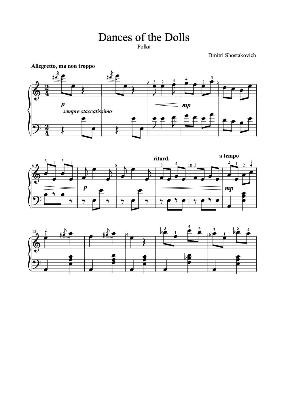 Sheet music preview for Dances of the Dolls