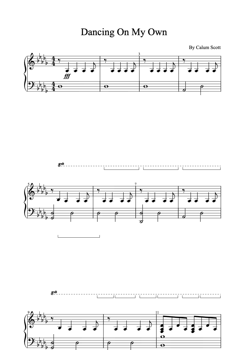 Sheet music preview for Dancing on My Own